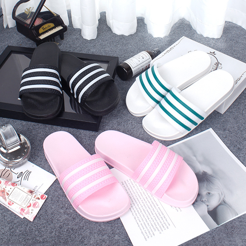 Household Shoes men's simple striped slippers women's sandals couple indoor antiskid bath slippers