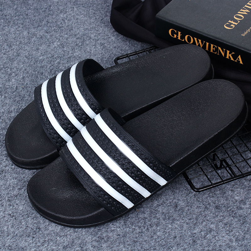 Household Shoes men's simple striped slippers women's sandals couple indoor antiskid bath slippers