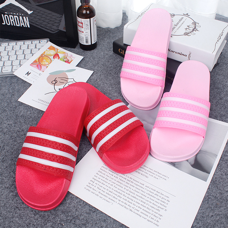 Household Shoes men's simple striped slippers women's sandals couple indoor antiskid bath slippers
