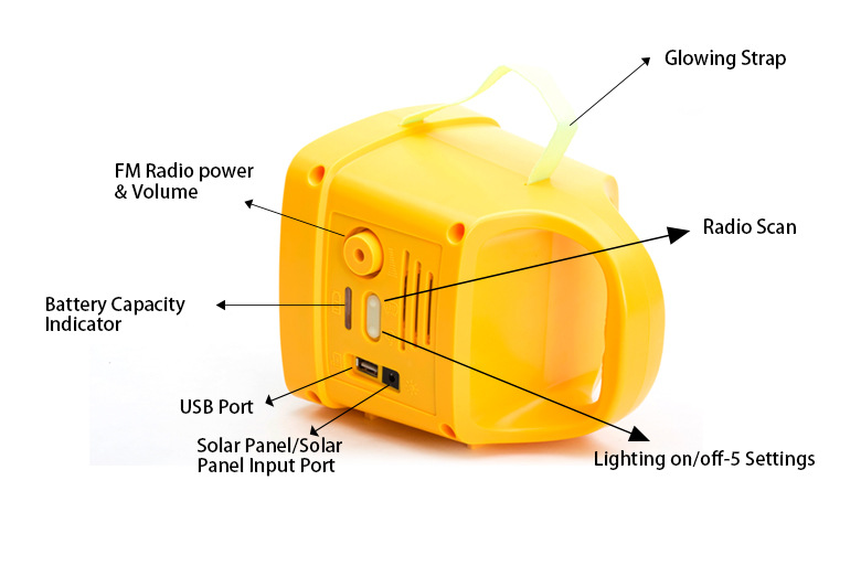 Mobile phone emergency charging outdoor solar portable camping lamp with FM radio