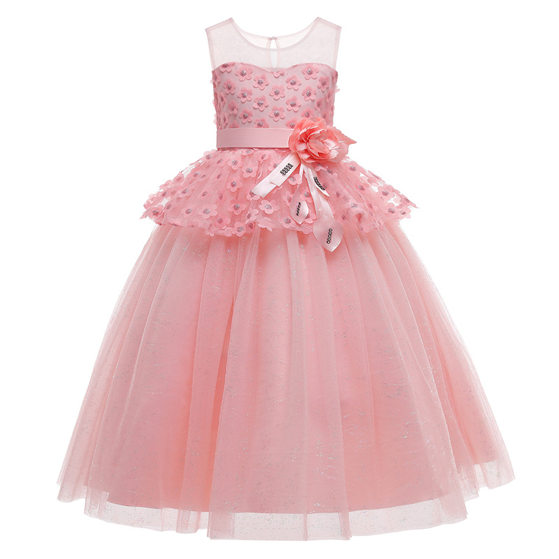 Summer princess dress lace flower wedding dress shining long dress fashion flower girl host dress