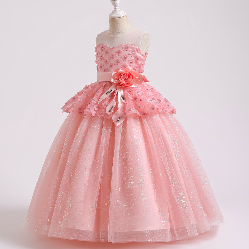 Summer princess dress lace flower wedding dress shining long dress fashion flower girl host dress