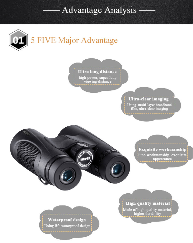 Outdoor bird watching and fishing 10X42 large objective binoculars 16.5 large prism