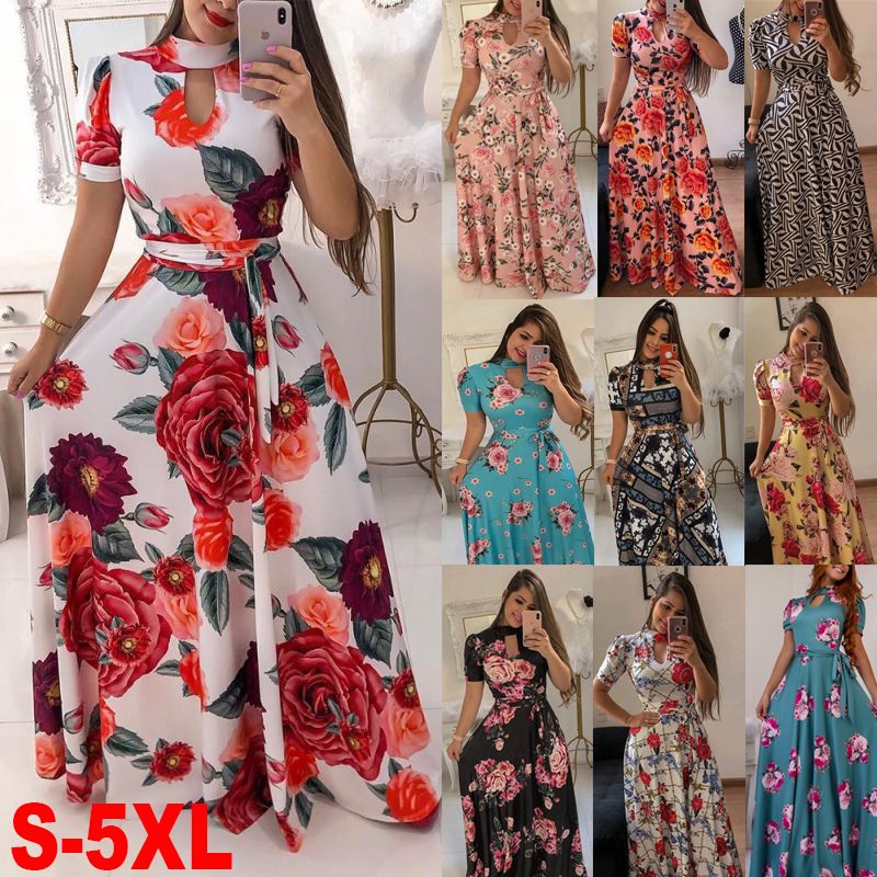 Sexy fashion digital printing European and American fashion swing skirt dress