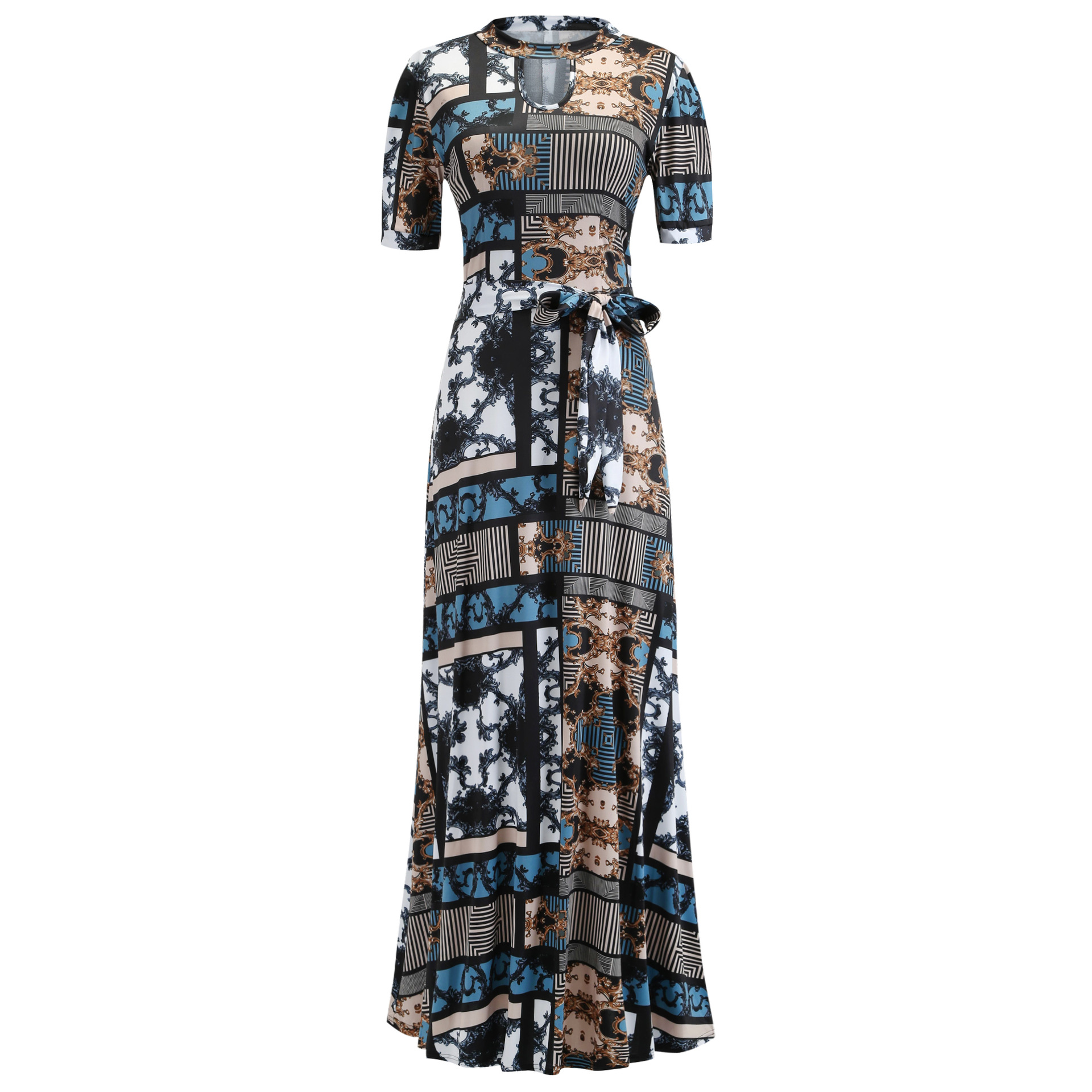 Sexy fashion digital printing European and American fashion swing skirt dress
