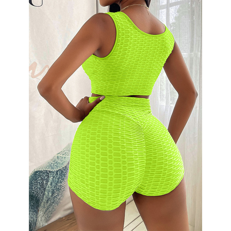 2021 Summer new women's clothing pineapple solid color shorts sports vest suit women's clothing