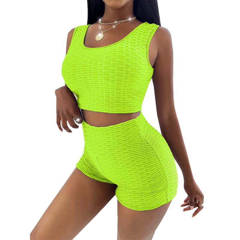 2021 Summer new women's clothing pineapple solid color shorts sports vest suit women's clothing