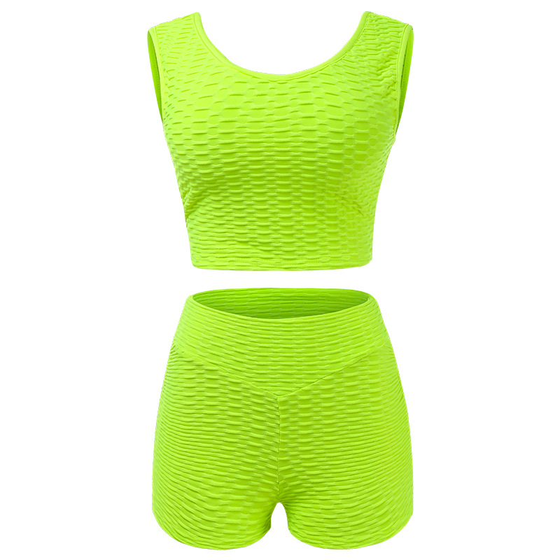 2021 Summer new women's clothing pineapple solid color shorts sports vest suit women's clothing