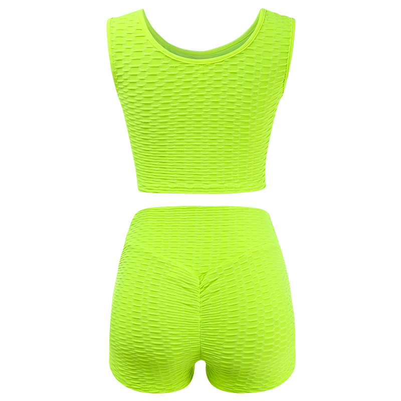 2021 Summer new women's clothing pineapple solid color shorts sports vest suit women's clothing