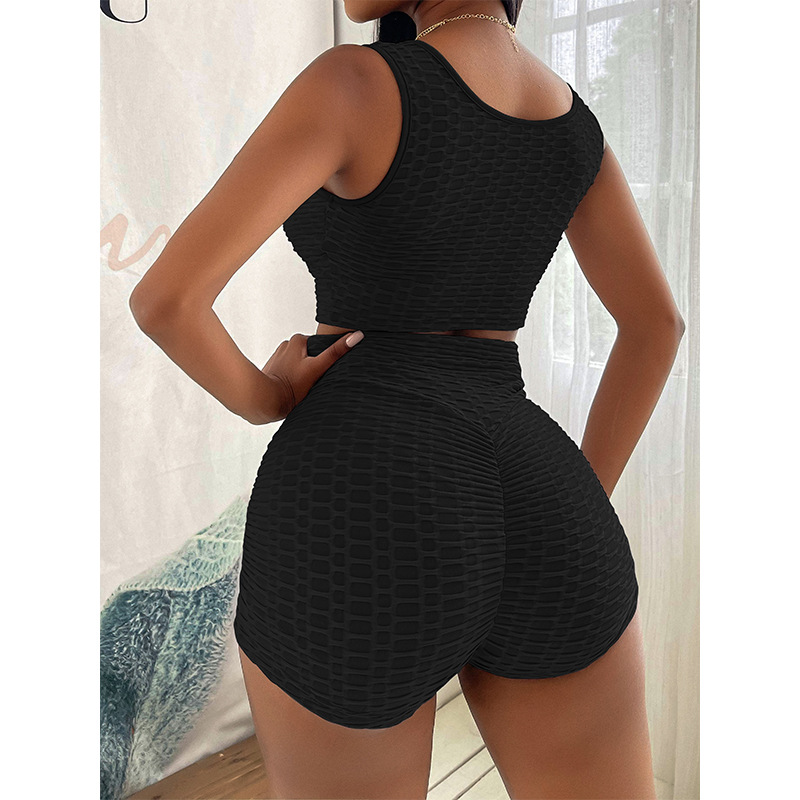2021 Summer new women's clothing pineapple solid color shorts sports vest suit women's clothing