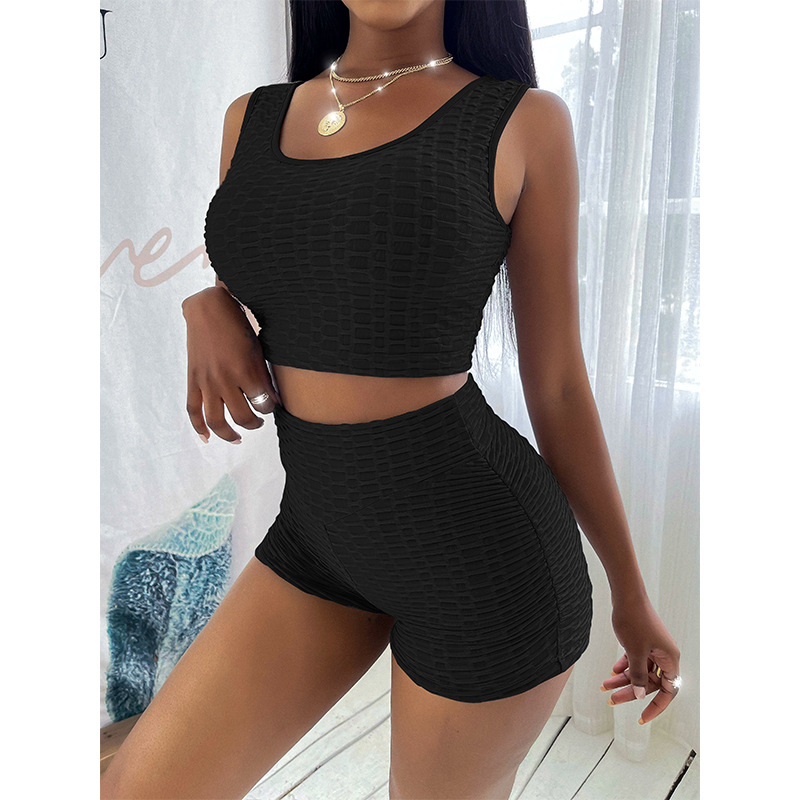 2021 Summer new women's clothing pineapple solid color shorts sports vest suit women's clothing