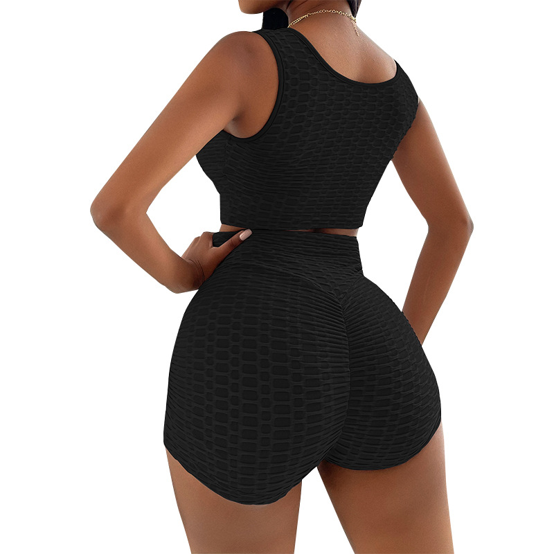 2021 Summer new women's clothing pineapple solid color shorts sports vest suit women's clothing