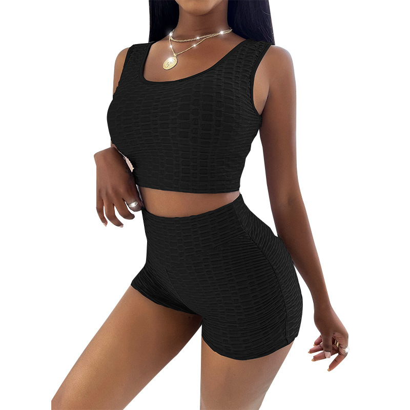 2021 Summer new women's clothing pineapple solid color shorts sports vest suit women's clothing