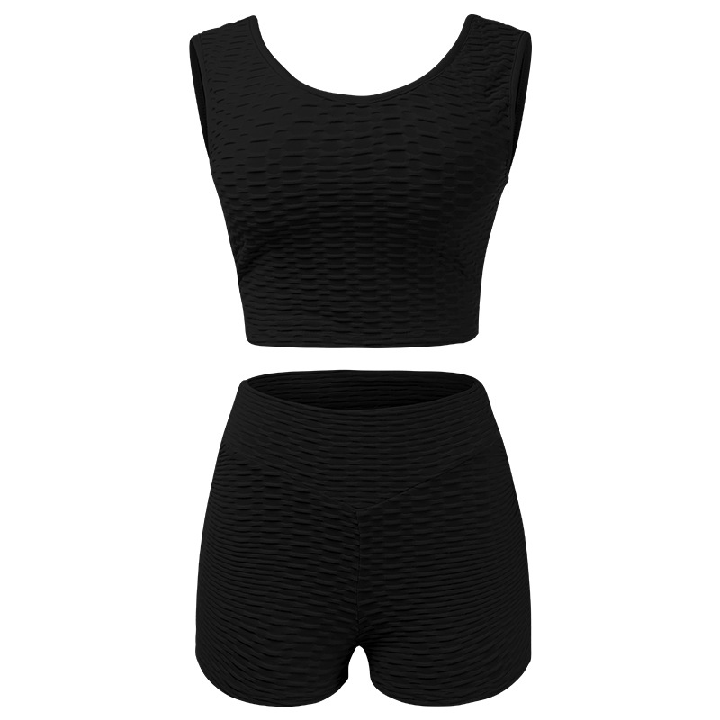 2021 Summer new women's clothing pineapple solid color shorts sports vest suit women's clothing