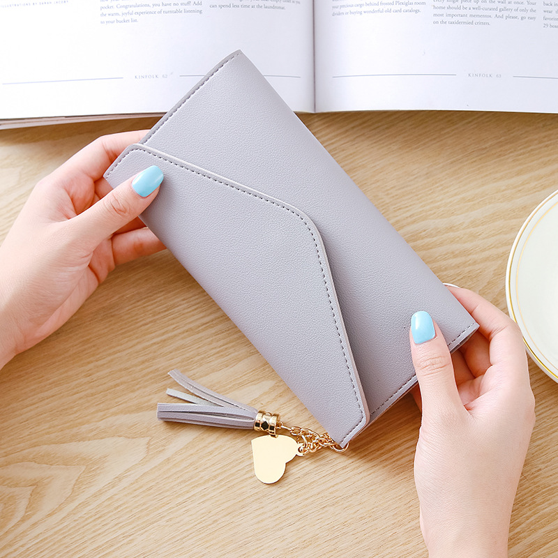 Korean new long style heart-shaped pendant simple fashion small fresh litchi pattern women's purse