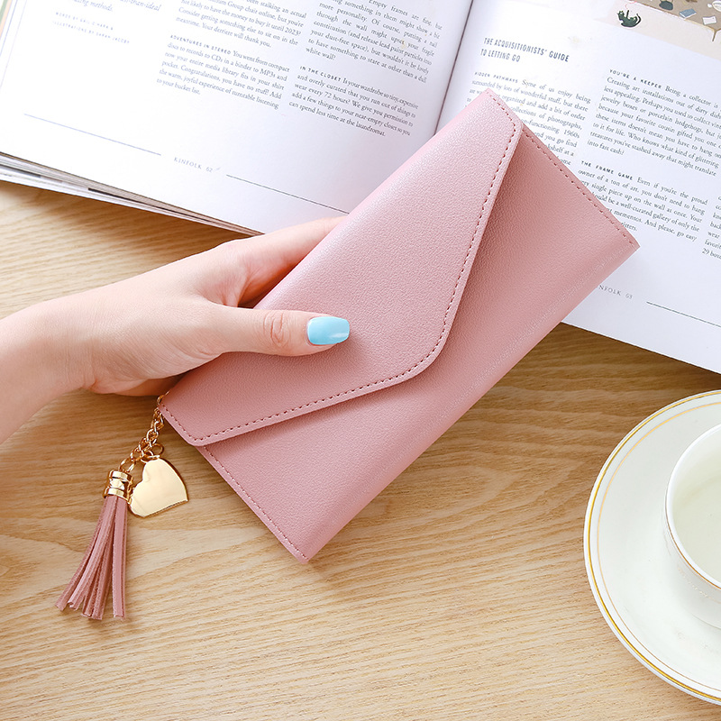 Korean new long style heart-shaped pendant simple fashion small fresh litchi pattern women's purse
