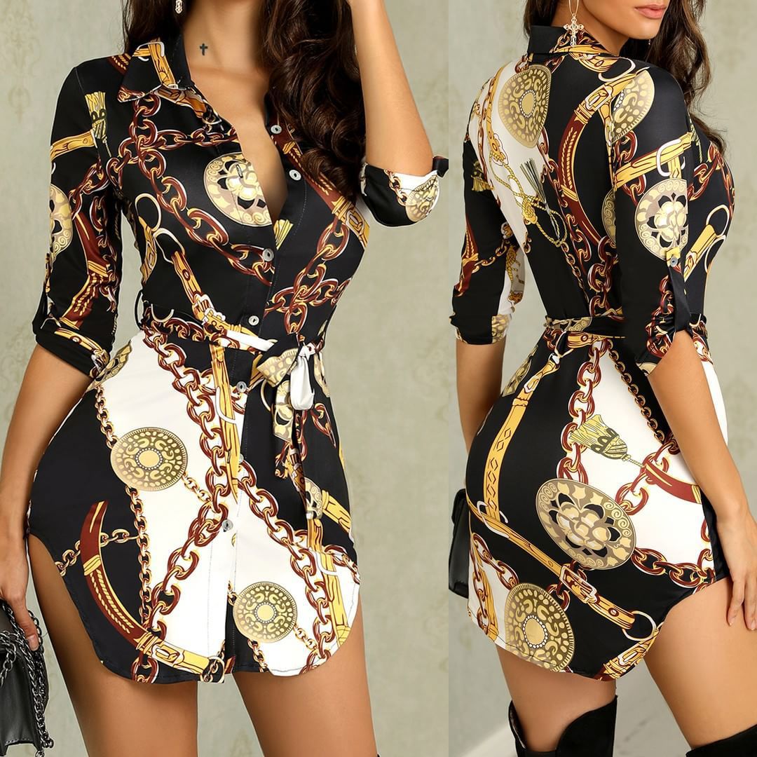 Butterfly skirt 2021 new autumn and winter fashion sexy gold chain skirt print dress
