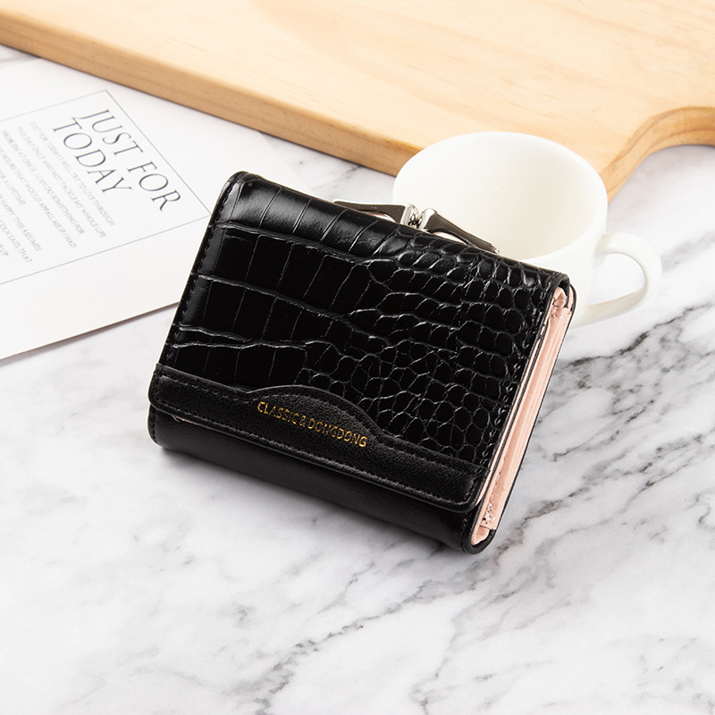 Women's short retro three fold folding Student Korean simple multi card crocodile coin zero wallet