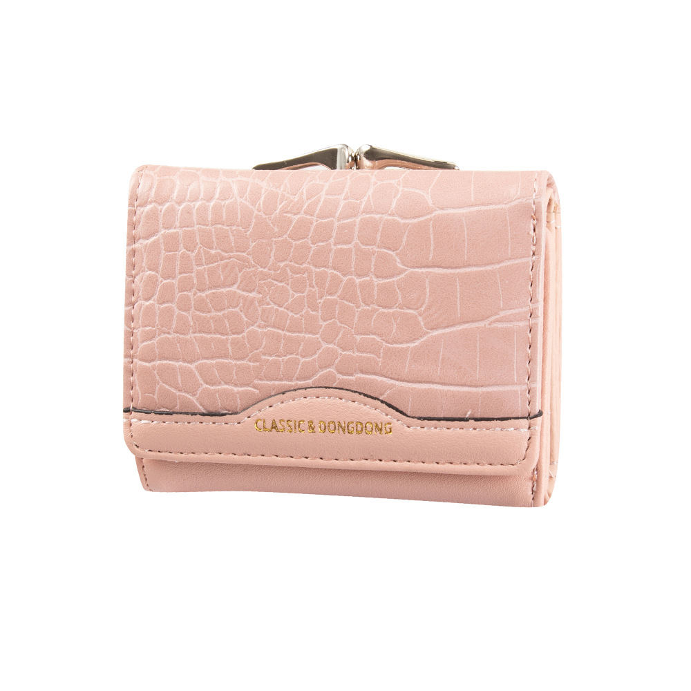 Women's short retro three fold folding Student Korean simple multi card crocodile coin zero wallet