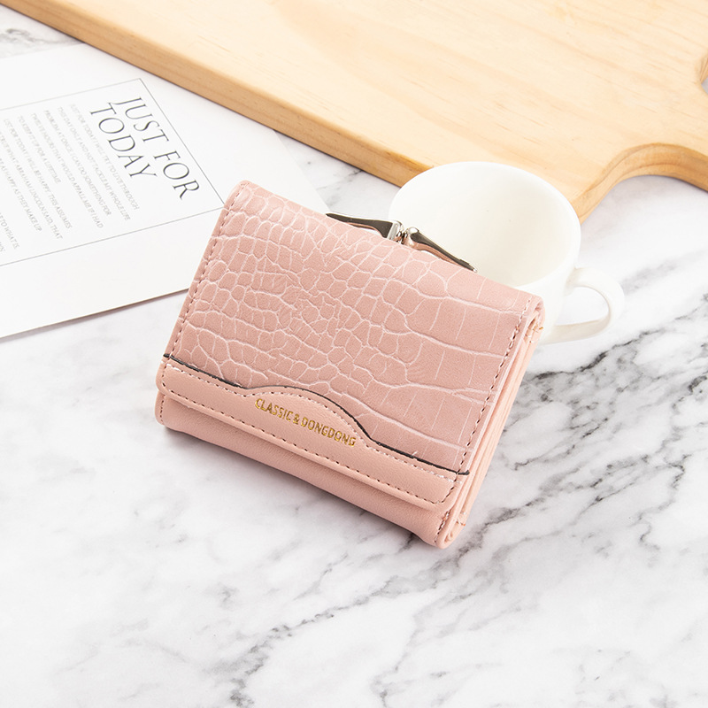 Women's short retro three fold folding Student Korean simple multi card crocodile coin zero wallet