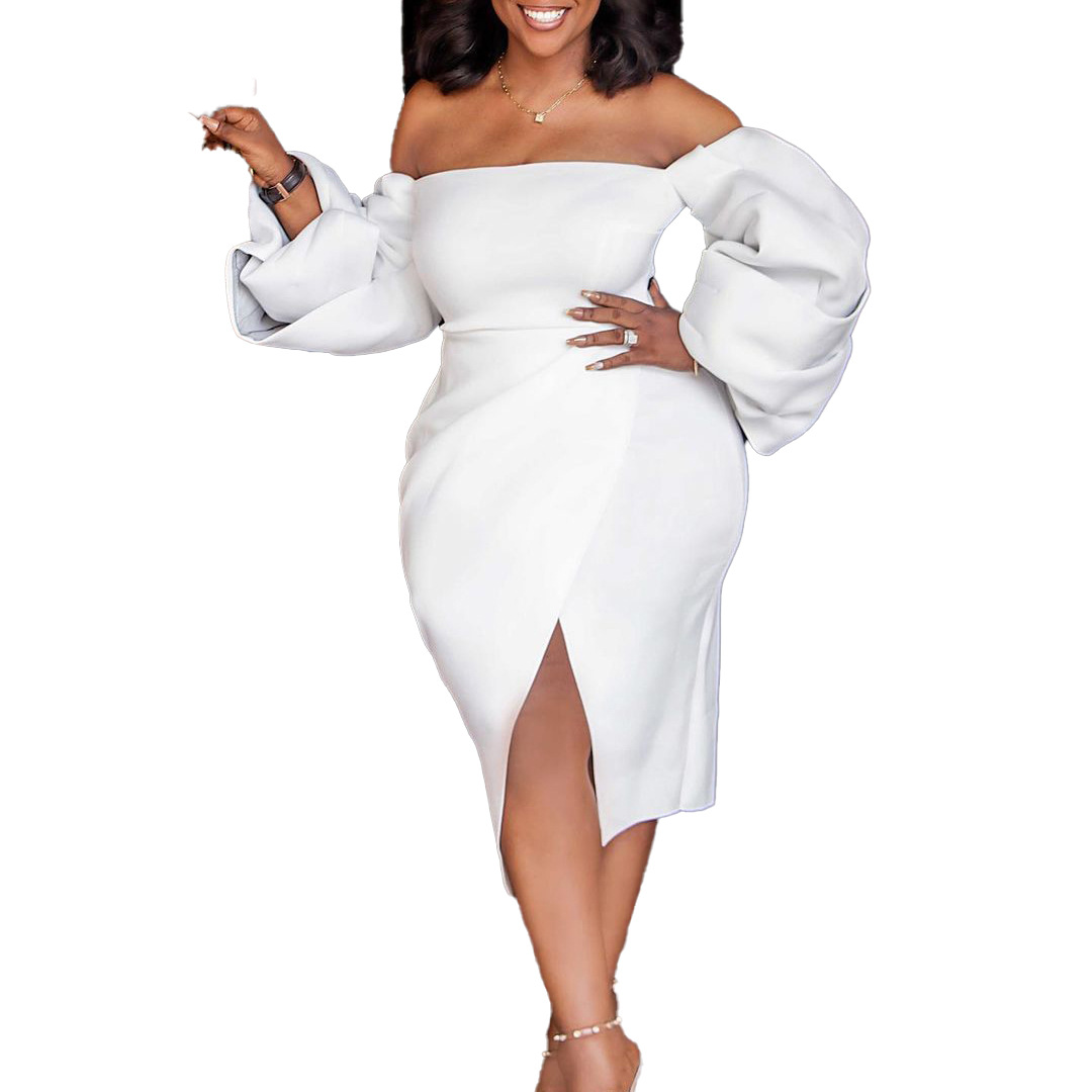 Summer new women's Off Shoulder Evening Dress European and American dress white banquet dress