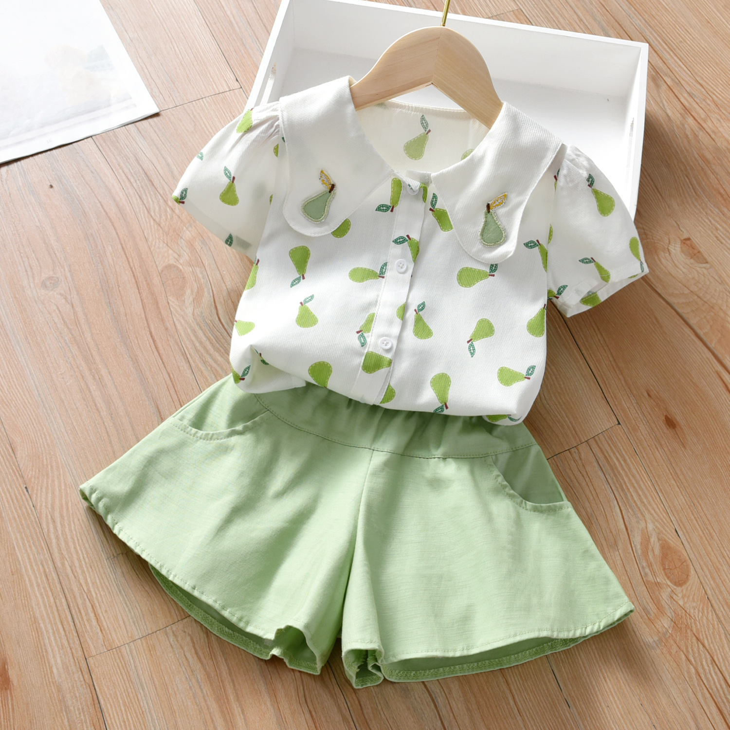 Girls' suit summer 2021 new children's short sleeve two piece suit fashionable baby Korean dress