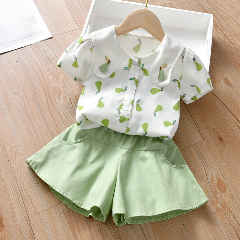 Girls' suit summer 2021 new children's short sleeve two piece suit fashionable baby Korean dress