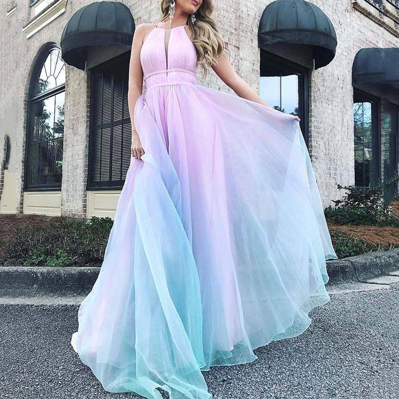2021 New European and American women's new women's Printed Dress Sexy deep V dress long skirt