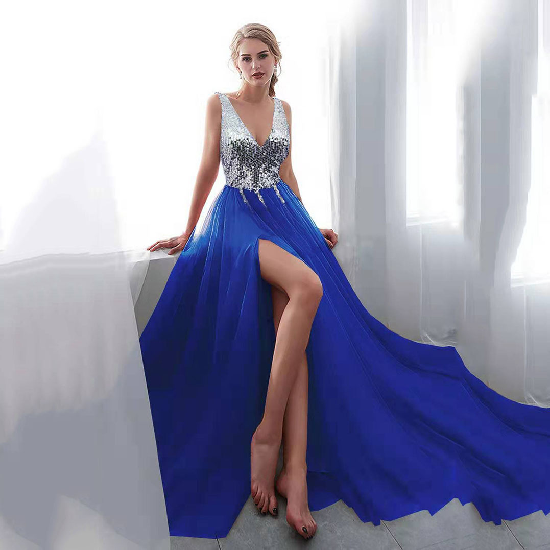 2021 Europe and America wishebayshop pink embroidery bead piece sexy deep V long dress evening dress