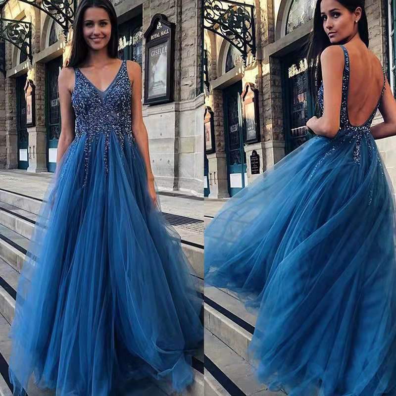 2021 Europe and America wishebayshop pink embroidery bead piece sexy deep V long dress evening dress