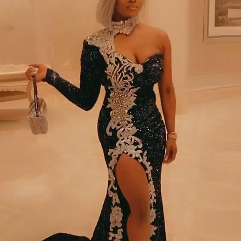 2020 new women's sexy gilded long sleeve banquet dress