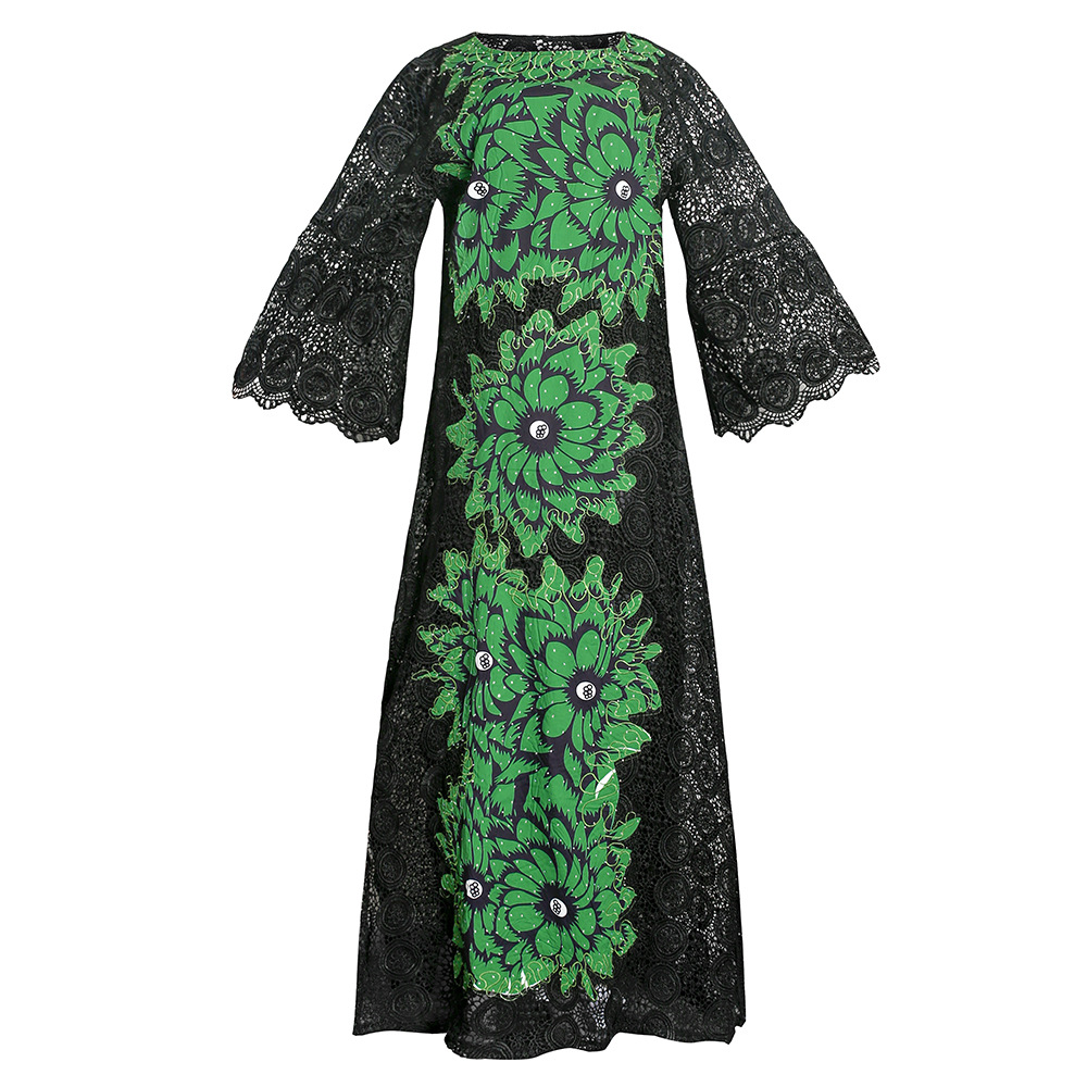 African clothing women's plus size hot diamond lace long skirt green big lotus wax cloth loose waist