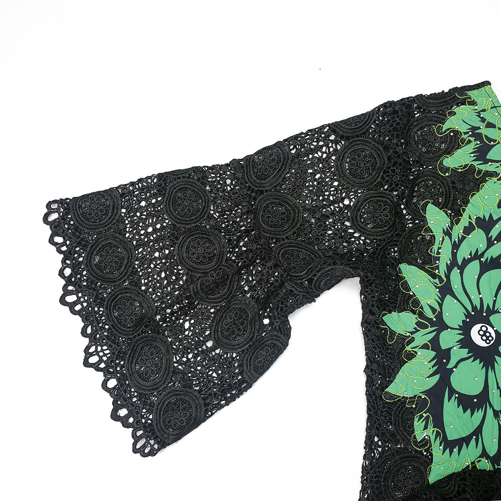 African clothing women's plus size hot diamond lace long skirt green big lotus wax cloth loose waist