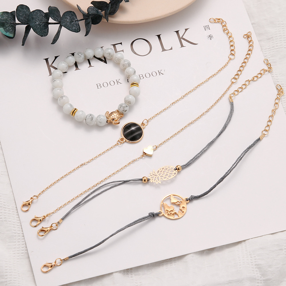10 Set New pineapple peach heart little turtle fashion European and American style five piece Bracelet Set