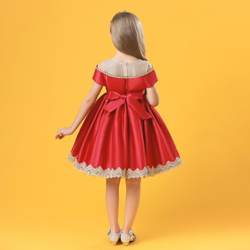 New off shoulder girl princess skirt embroidered medium waist puffy skirt host performance Dress Satin fabric skirt