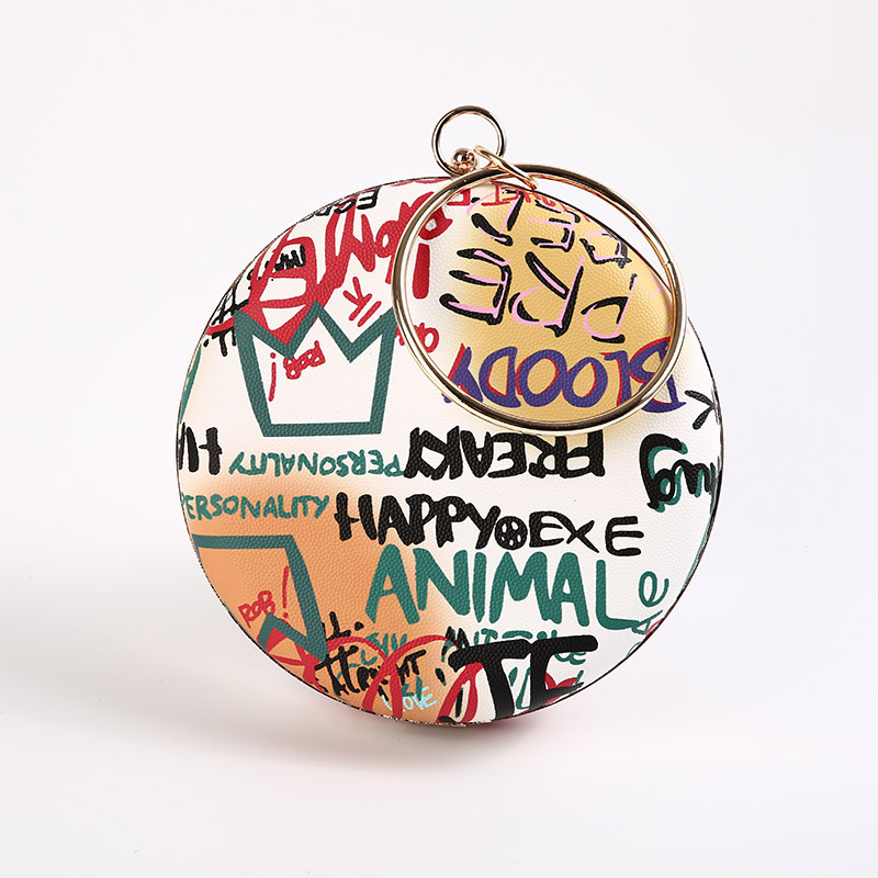 Cross border new graffiti dinner bag women's round hand bag graffiti painting small round bag clutch bag