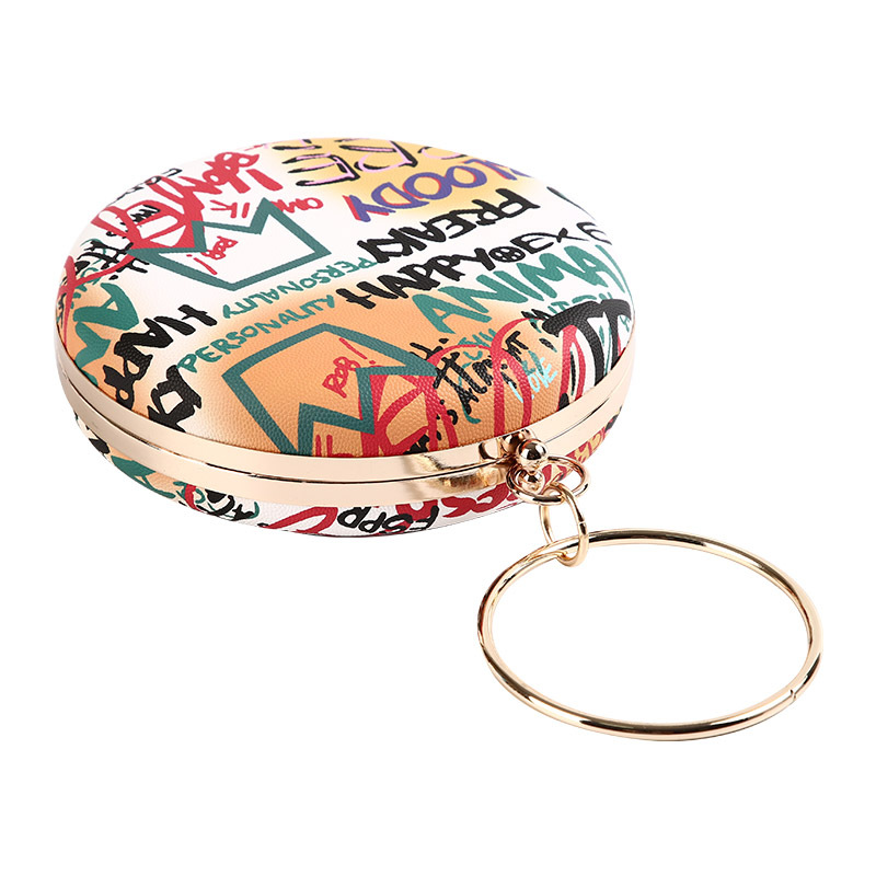 Cross border new graffiti dinner bag women's round hand bag graffiti painting small round bag clutch bag