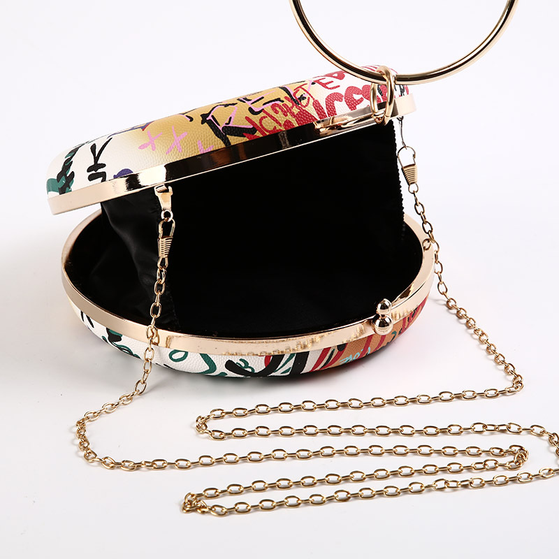 Cross border new graffiti dinner bag women's round hand bag graffiti painting small round bag clutch bag