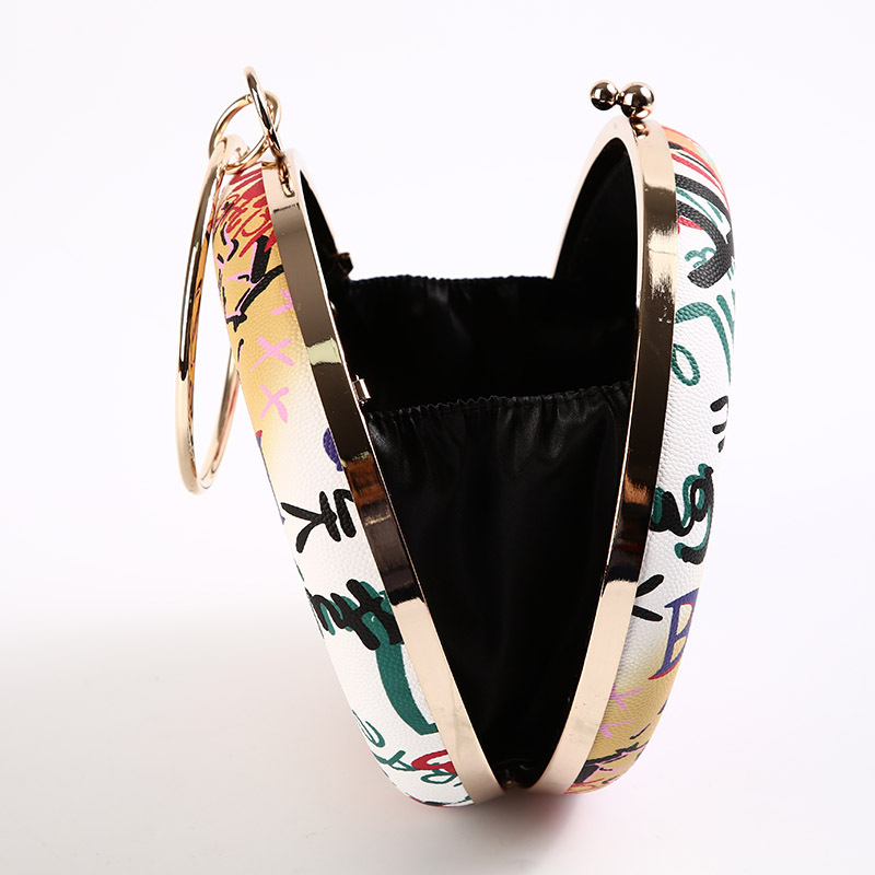 Cross border new graffiti dinner bag women's round hand bag graffiti painting small round bag clutch bag