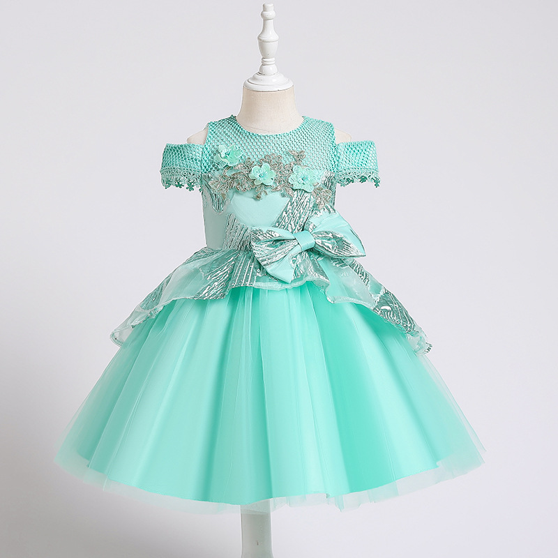 Girls dress princess dress one shoulder wedding dress flower girl Princess Dress host fluffy dress dance performance dress