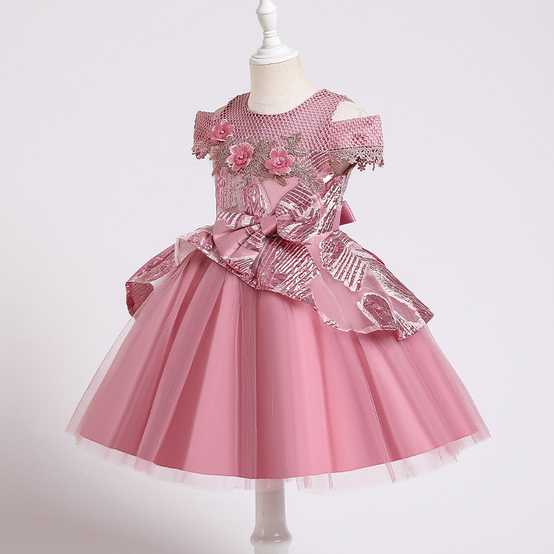 Girls dress princess dress one shoulder wedding dress flower girl Princess Dress host fluffy dress dance performance dress