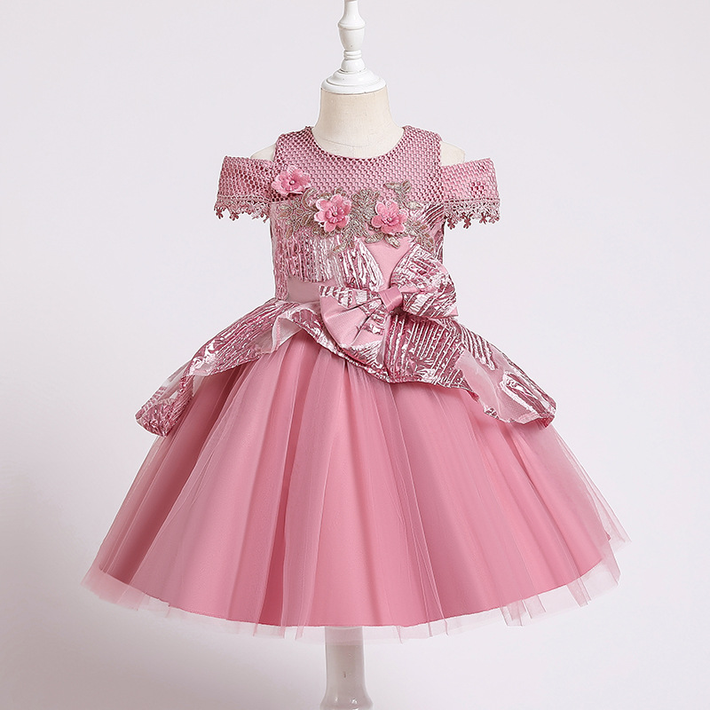 Girls dress princess dress one shoulder wedding dress flower girl Princess Dress host fluffy dress dance performance dress