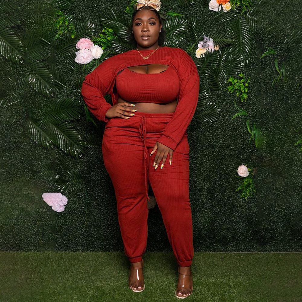Fashion sexy chest opening hollowed out clothes fashion sexy solid color suit pit strip three piece set suit