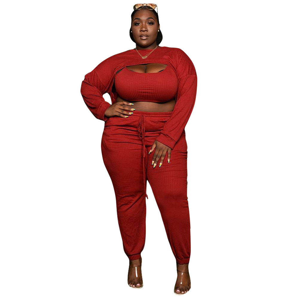 Fashion sexy chest opening hollowed out clothes fashion sexy solid color suit pit strip three piece set suit