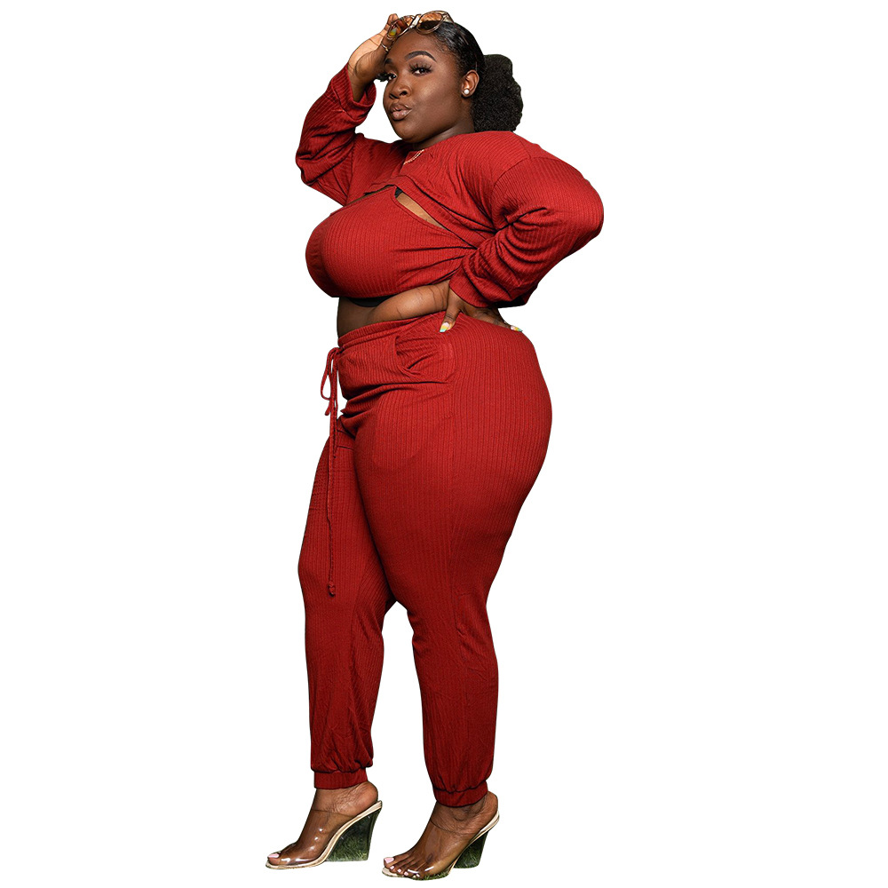 Fashion sexy chest opening hollowed out clothes fashion sexy solid color suit pit strip three piece set suit