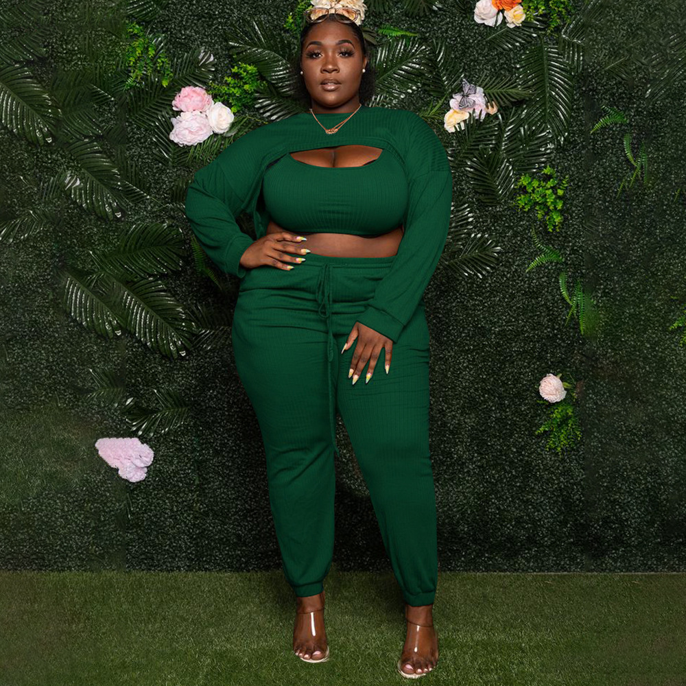 Fashion sexy chest opening hollowed out clothes fashion sexy solid color suit pit strip three piece set suit