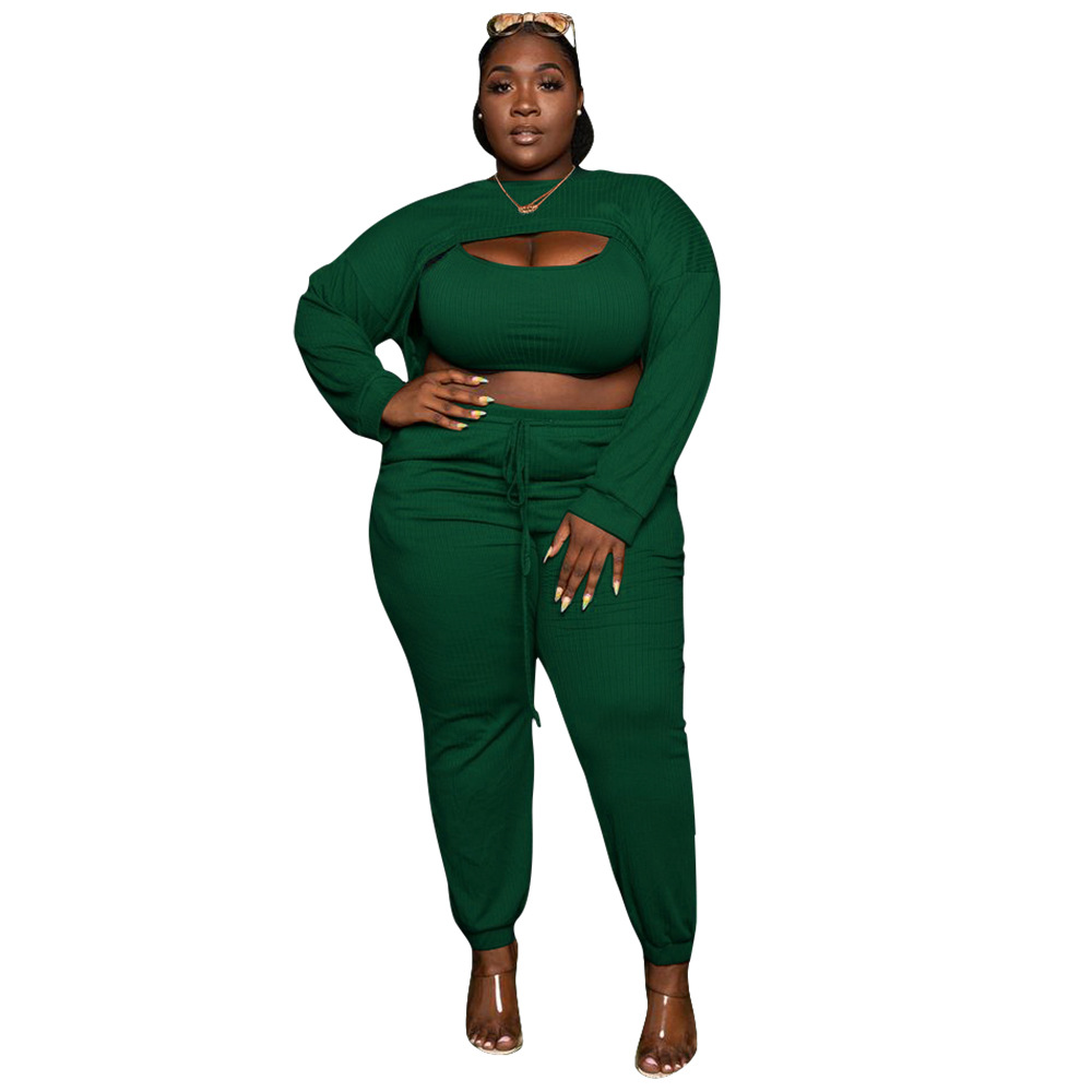 Fashion sexy chest opening hollowed out clothes fashion sexy solid color suit pit strip three piece set suit