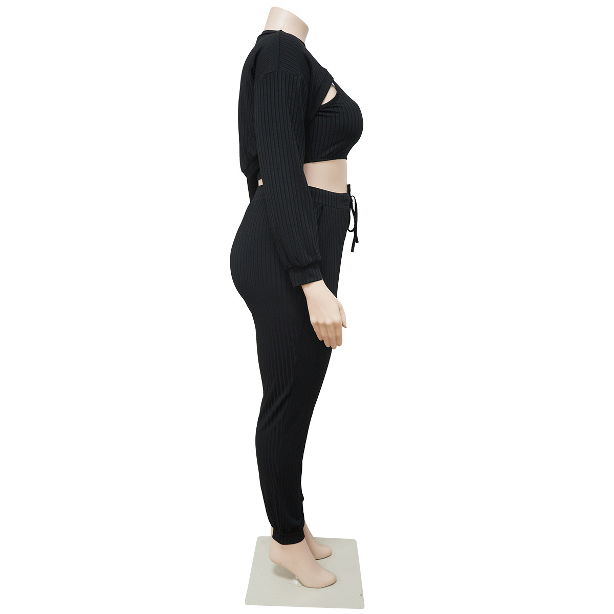 Fashion sexy chest opening hollowed out clothes fashion sexy solid color suit pit strip three piece set suit