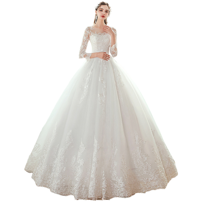 Spring and winter Korean wedding dress 2022 new bride Mori line shoulder long sleeve super fairy dream dress light Princess Dress