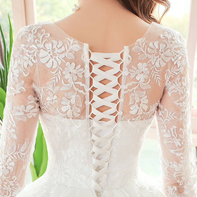 Spring and winter Korean wedding dress 2022 new bride Mori line shoulder long sleeve super fairy dream dress light Princess Dress